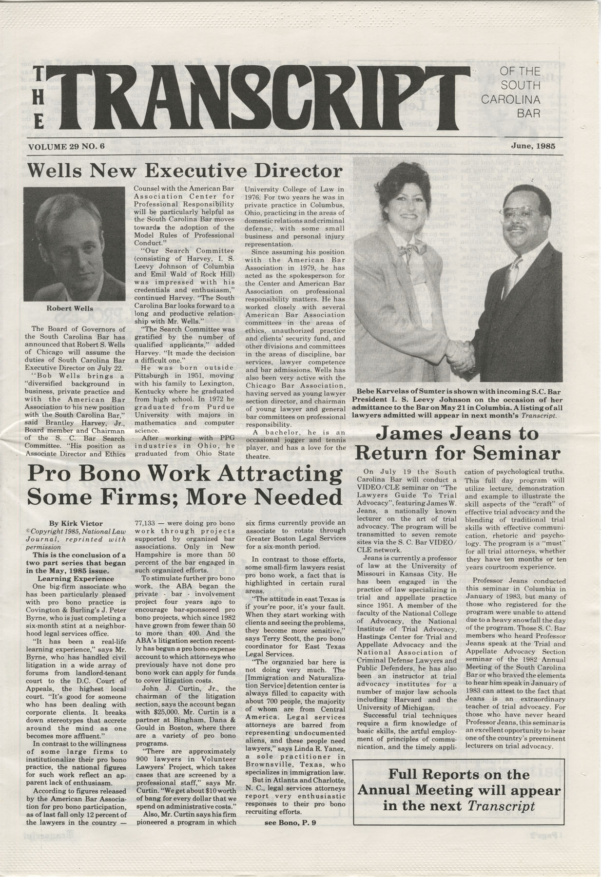 The Transcript of the South Carolina Bar, Vol. 29 No. 6, June 1985 | TIFY