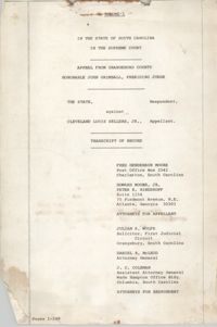 Appeal from Orangeburg County, The State against Cleveland Louis Sellers, Jr., Volume I