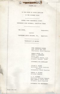 Appeal from Orangeburg County, The State against Cleveland Louis Sellers, Jr., Volume III