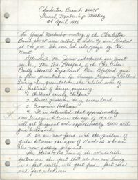 Minutes, Charleston Branch of the NAACP, General Membership Meeting, April 24, 1986
