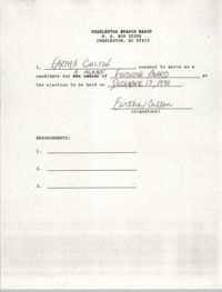 Charleston Branch NAACP Election Consent Forms, Eartha Culton