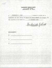 Charleston Branch NAACP Election Consent Forms, Frederick J. Cook