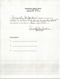 Charleston Branch NAACP Election Consent Forms, Dorothy M. Jenkins