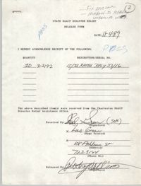State NAACP Disaster Relief, Hurricane Huge Release Form, 1989