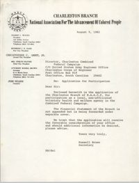 Letter from Russell Brown to Charleston Combined Federal Campaign, Charleston Corps of Engineer, August 9, 1982