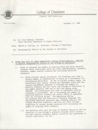 College of Charleston Memorandum, December 17, 1984
