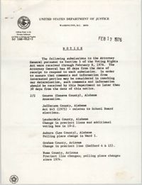 United States Department of Justice Notice, February 17, 1976
