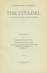 Commencement Exercises of The Citadel, the Military College of South Carolina, 1917. Address by Professor William Cain.