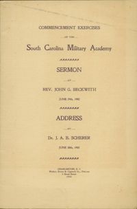 Commencement Exercises of the South Carolina Military Academy. Address by Dr. J.A.B. Scherer.
