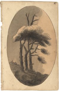 Landscape painting, three trees and foliage