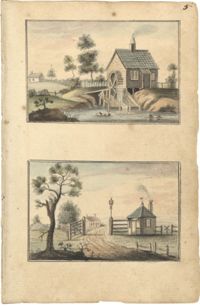 Landscape paintings, mill and gatehouse