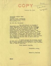 Santee-Cooper: Correspondence between Senator Burnet R. Maybank and Leland Olds (Chairman of the Federal Power Commission), January-March 1943