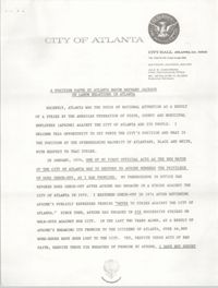 A Position Paper By Atlanta Mayor Maynard Jackson On Labor Relations In Atlanta