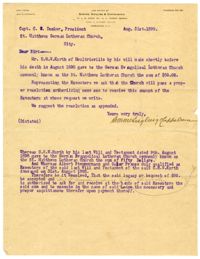 Bequest of Mr. C. H. W. Kurth to St. Matthew's Luther Church, August 31, 1899