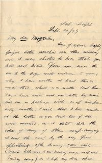 113. Alex Marshall to Magdalen Elizabeth Wilkinson Marshall (nee Keith) -- Sept. 20, 1879
