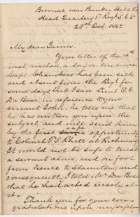 182. Daniel Heyward Hamilton to James B. Heyward -- October 25, 1862