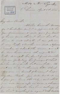 273. Anna Lynch to Bp Patrick Lynch -- April 6, 1863