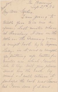 377. Fannie Heyward to her father -- September 27, 1886