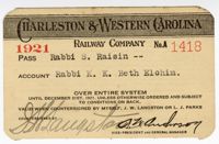 Charleston and Western Carolina Railway Ticket, 1921