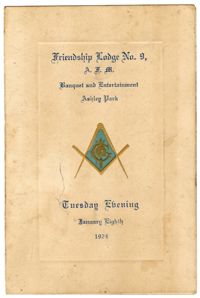 Freemason Friendship Lodge No. 9 Banquet Program, January 8, 1924