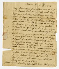 Letter to Abigail Badger from Samuel Badger, 1774