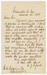 Letter to Edgar M. Lazarus from C. J. Elford, March 15, 1866