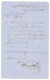 Special Orders for Edgar M. Lazarus, April 1, 1865