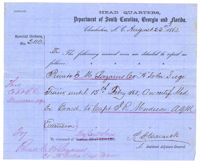 Special Orders Form, August 22, 1864