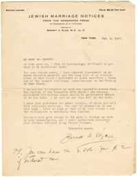 Letter to Jacob S. Raisin from Barnett A. Elzas, February 6, 1917