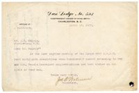 Congratulatory Letter from Dan Lodge No. 593 to Jacob S. Raisin, April 18, 1922