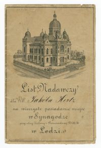 List Nadawczy dla W. P. Jakóba Hertz na wieczyste posiadanie miejsc w Synagodze w Łodzi
