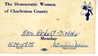 Democratic Women of Charleston County Member Card, 1974-1975