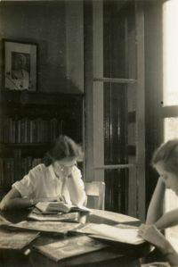 Young women reading in Children's Room, Main Library (2)