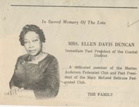 In Sacred Memory of the late Mrs. Ellen Davis Duncan