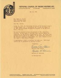 Letter from National Council of Negro Women chairs to Mamie Fields, May 10, 1985