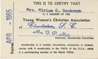 Miriam Seabrook's 1965 Charleston YWCA Membership Card