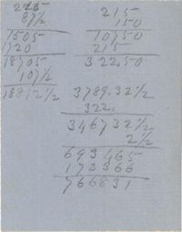 116. Calculations jotted on paper ca. 1852.