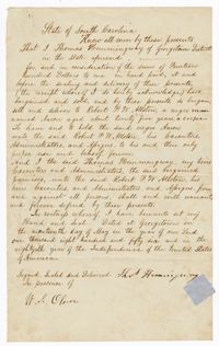 Bill of Sale for the Enslaved Man Adam from Thomas Hemingway to Robert F.W. Allston, 1856