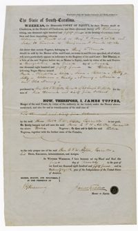 Bill of Sale for Enslaved Persons from James Tupper to Robert F.W. Allston, 1854