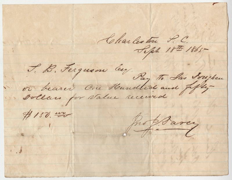 256. Request To T.B. Ferguson From John J. Darcy -- September 18, 1865 ...