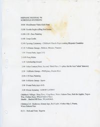 Borrador del Programa del Festival Hispano '94 / Hispanic Festival '94 Schedule of Events Draft