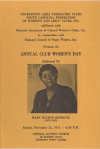 Charleston Area Federated Clubs of South Carolina Federation of Women's and Girl's Clubs, Annual Club Women's Day Program, November 25, 1973