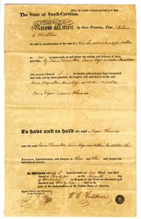 Bill of Sale for the Enslaved Man Thomas from J. William C. Hitchinson to James Adger, James Hamilton, and Arthur Middleton, 1836