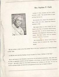 Biographical Sketch of Mrs. Septima P. Clark