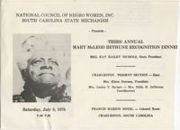 Third Annual Mary McLeod Bethune Recognition Dinner Program, July 8, 1878