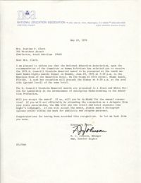 Letter from National Education Association to Septima P. Clark, H. Councill Trenholm Memorial Award, May 10, 1976