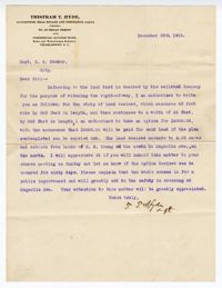 Letter to Captain C.G. Ducker from Tristam T. Hyde, December 29th, 1910