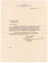 Letter from General C.P. Summerall to Rabbi Jacob S. Raisin