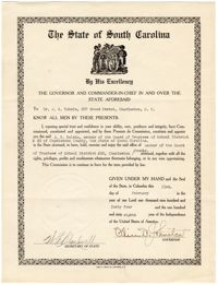 Document Certifying Rabbi Jacob S. Raisin's Appointment to the Board of Trustees for the Charleston County School District