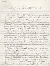 Handwritten biography of Septima Poinsette Clark